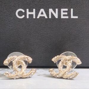 Chanel Gold CC Logo Crystal Stud Earrings